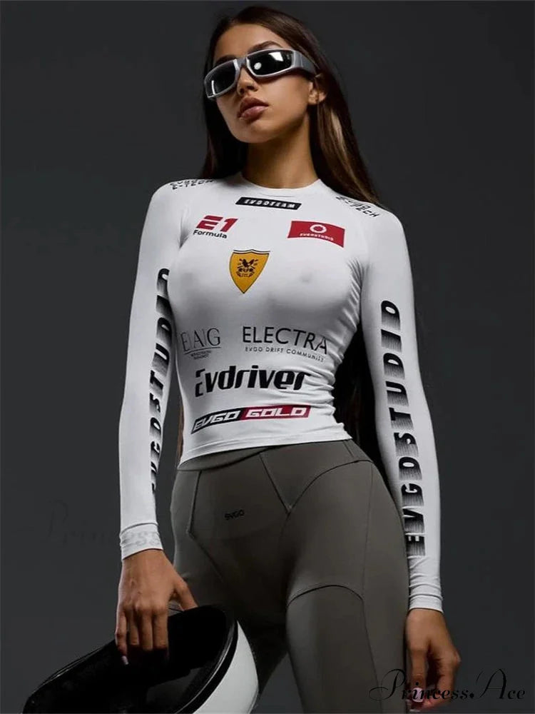 Cold Weather Engine Style Letter Print Cyber Slim Knit Top knittop-250126