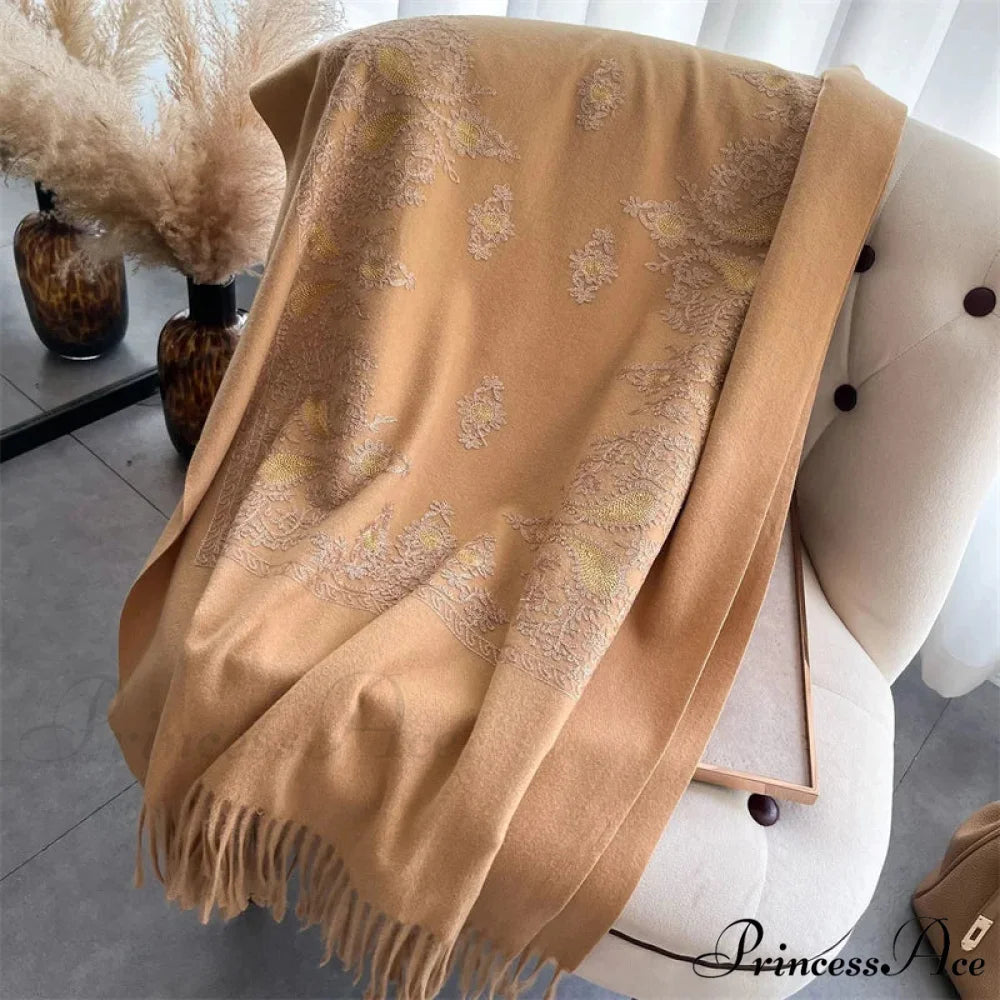 Cold Weather Soft Wool Embroidered Scarf orange scarf-241228