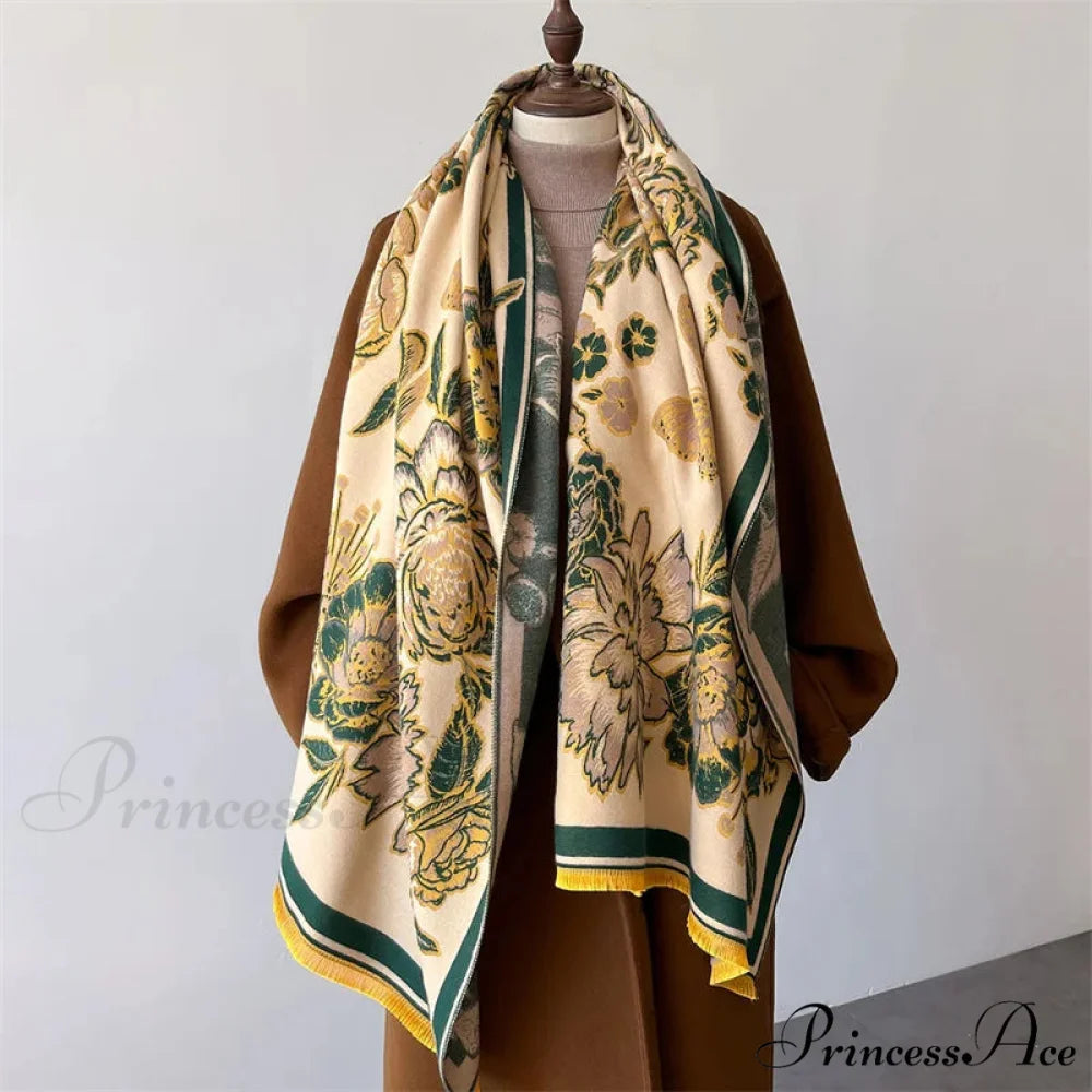 Cold Weather Soft Wool Pashmina Scarf green1 scarf-241228