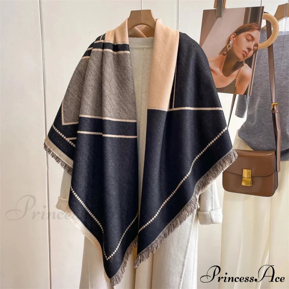 Cold Weather Soft Woolen Checkered Scarf black 1 scarf-241228