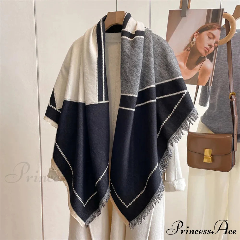 Cold Weather Soft Woolen Checkered Scarf black 2 scarf-241228