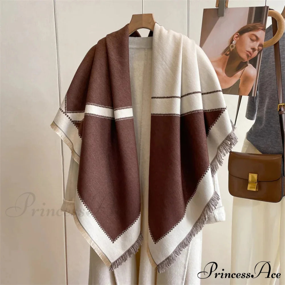 Cold Weather Soft Woolen Checkered Scarf coffee scarf-241228