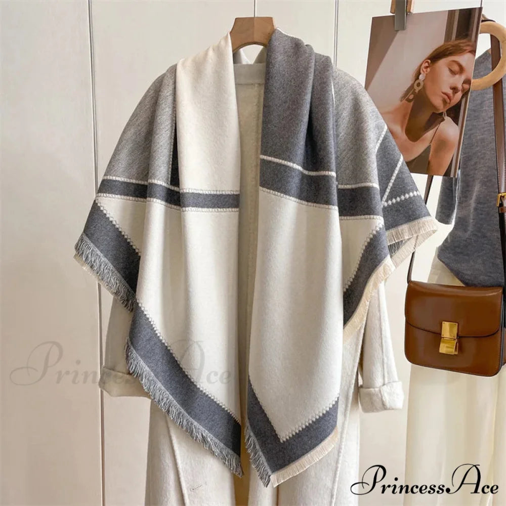 Cold Weather Soft Woolen Checkered Scarf white scarf-241228