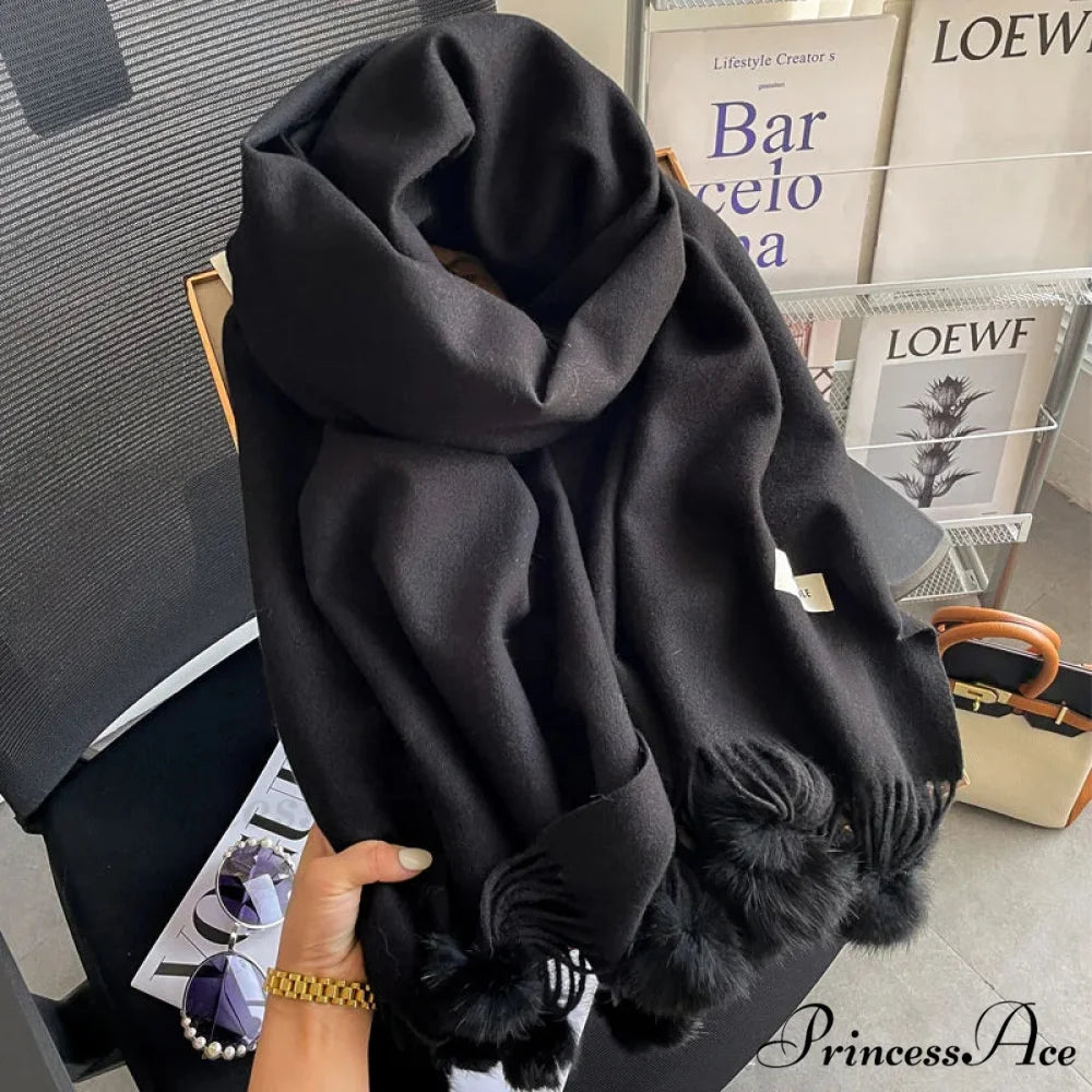 Cold Weather Soft Woolen Solid Wrap Scarf black scarf-241228