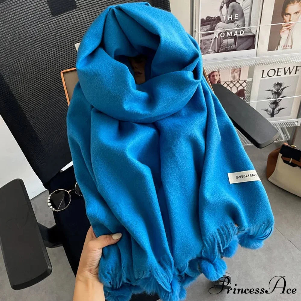 Cold Weather Soft Woolen Solid Wrap Scarf blue scarf-241228