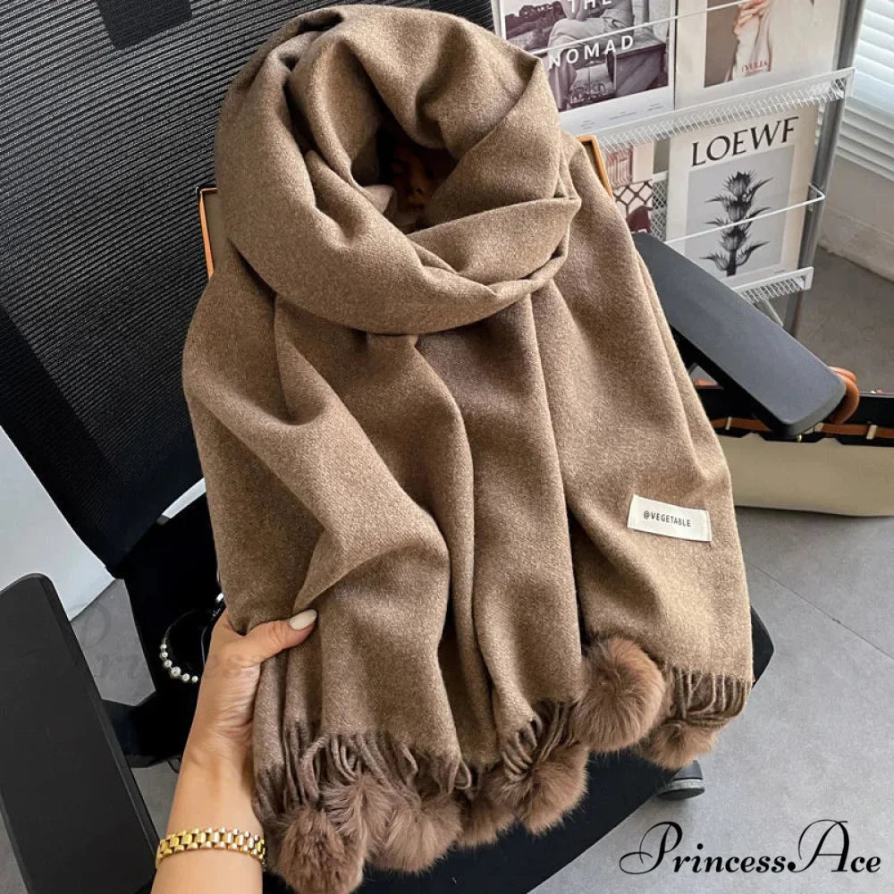 Cold Weather Soft Woolen Solid Wrap Scarf brown scarf-241228