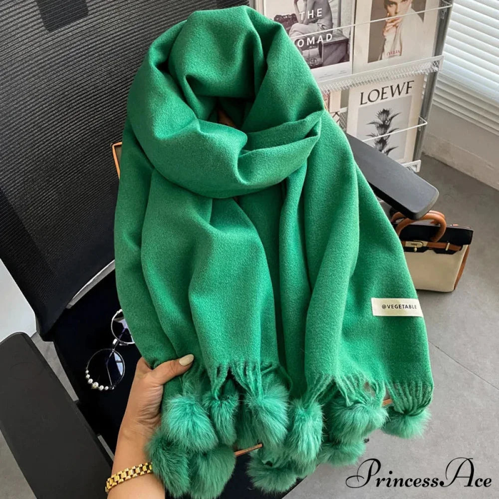 Cold Weather Soft Woolen Solid Wrap Scarf green 1 scarf-241228