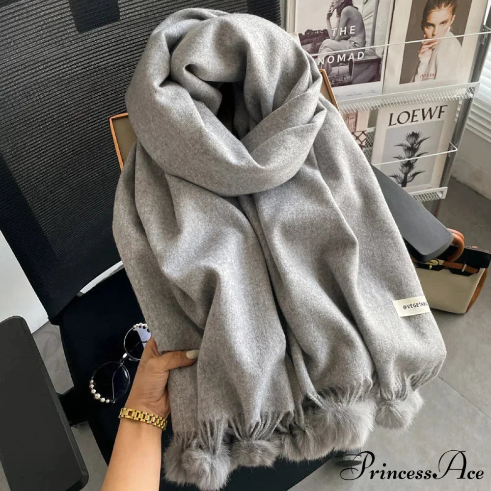 Cold Weather Soft Woolen Solid Wrap Scarf grey scarf-241228