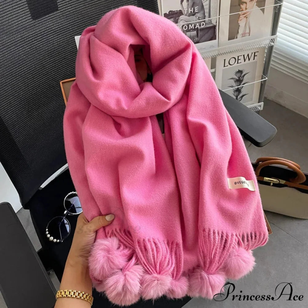Cold Weather Soft Woolen Solid Wrap Scarf pink scarf-241228