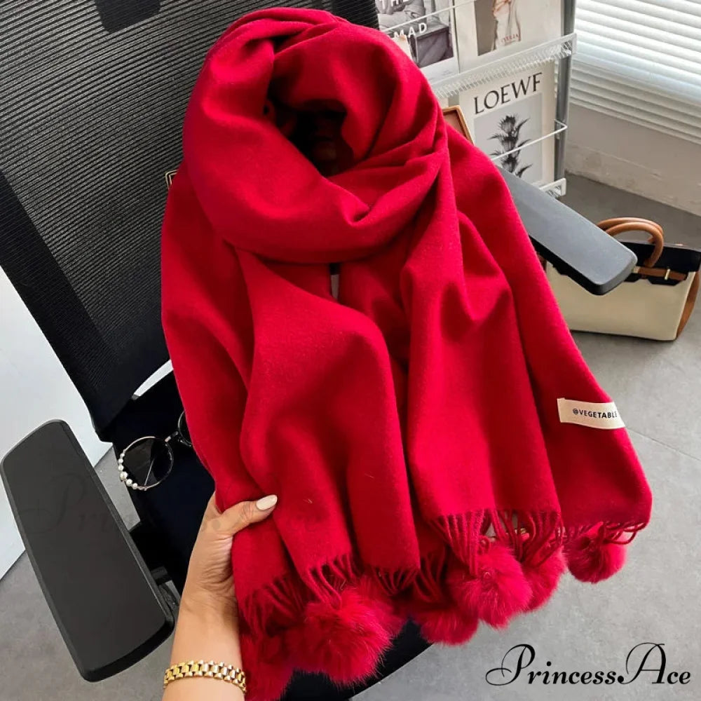 Cold Weather Soft Woolen Solid Wrap Scarf red scarf-241228