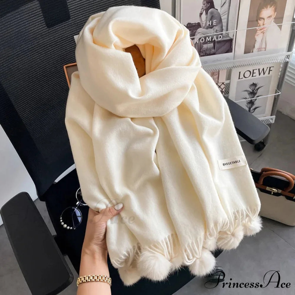 Cold Weather Soft Woolen Solid Wrap Scarf white scarf-241228
