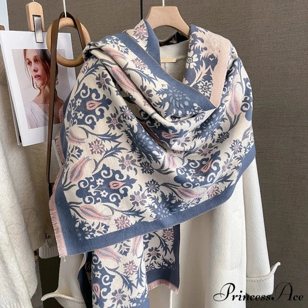 Cold Weather Soft Woolen Thick Wrap Scarf blue scarf-241228