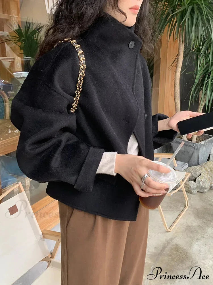 Cold Wool High Neck Buttoned Overcoat overcoats-241228