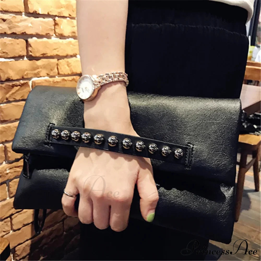 Collapsible Style Faux Leather Pouch Wristlet 27X16X3CM / Black wristlet-250126