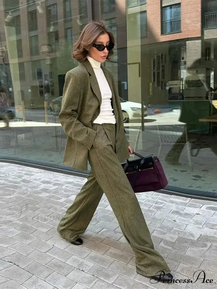 Collar Blazer Lengthy Sleeve Pants Office Two Piece Set officetwopieceset-250223