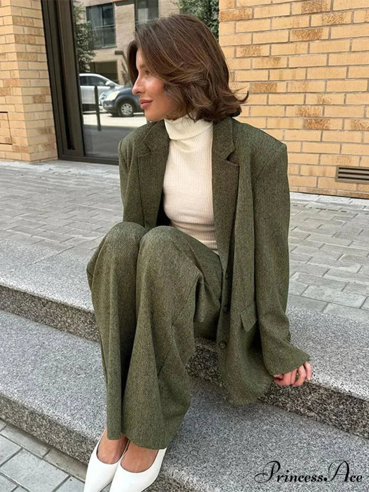 Collar Blazer Lengthy Sleeve Pants Office Two Piece Set officetwopieceset-250223