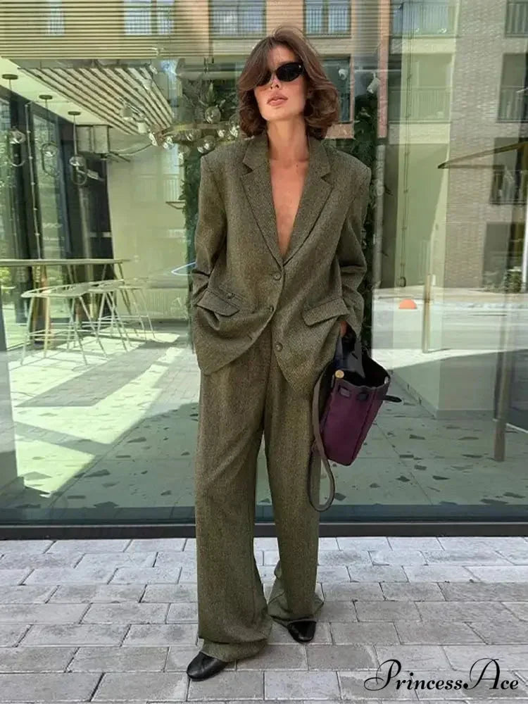 Collar Blazer Lengthy Sleeve Pants Office Two Piece Set officetwopieceset-250223