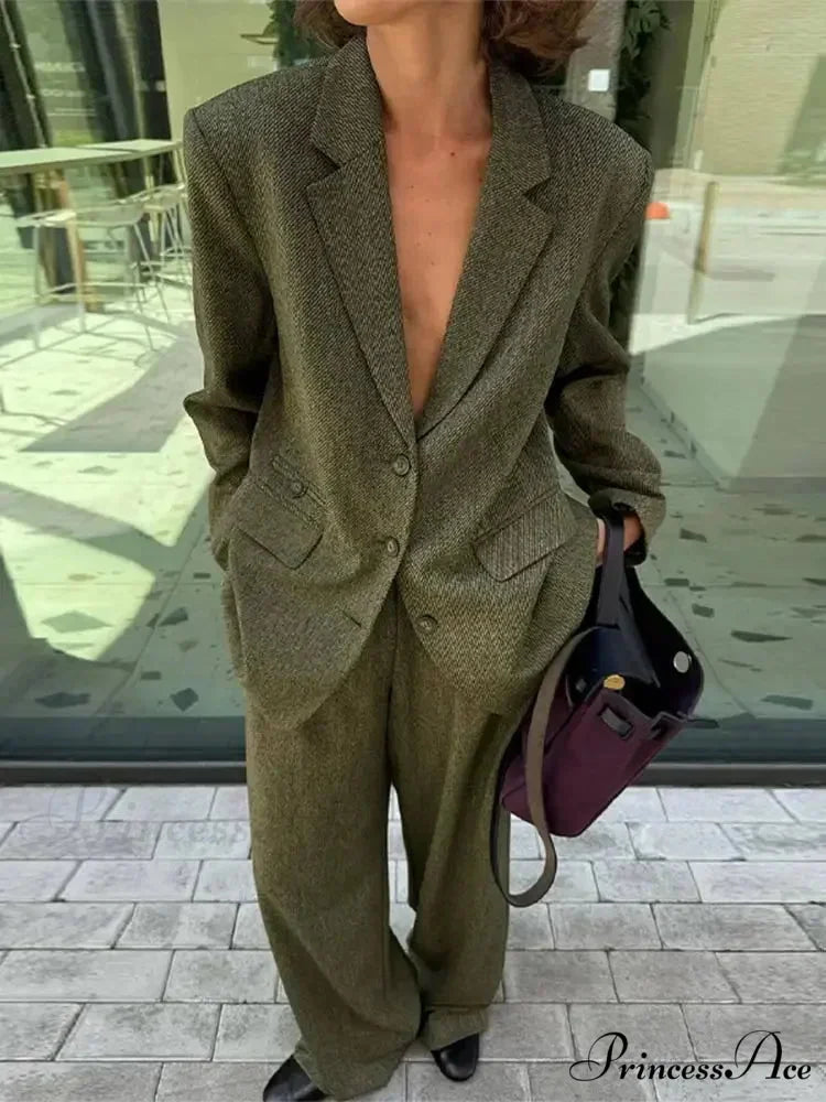 Collar Blazer Lengthy Sleeve Pants Office Two Piece Set officetwopieceset-250223