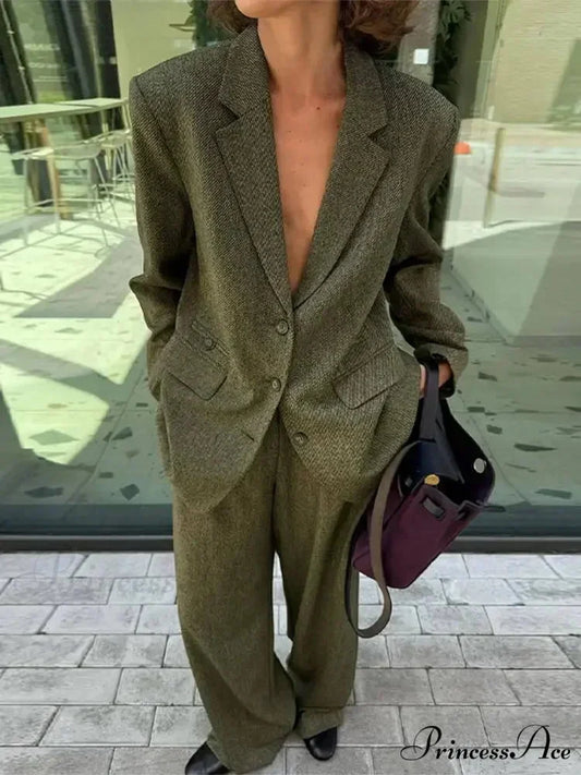 Collar Blazer Lengthy Sleeve Pants Office Two Piece Set officetwopieceset-250223