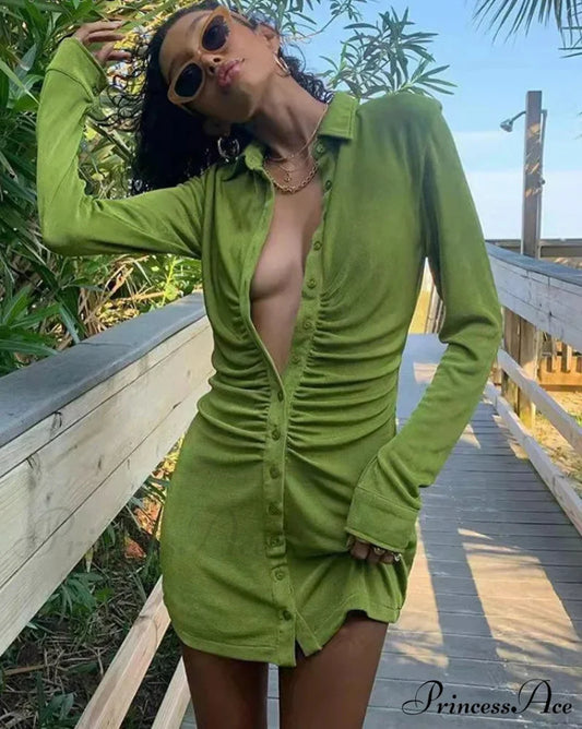Collar Button Short Dress minidress-250223