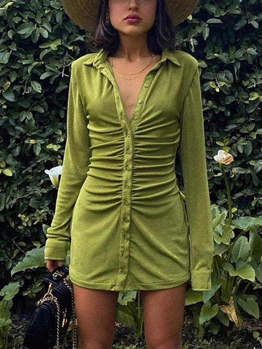 Collar Button Short Dress minidress-250223