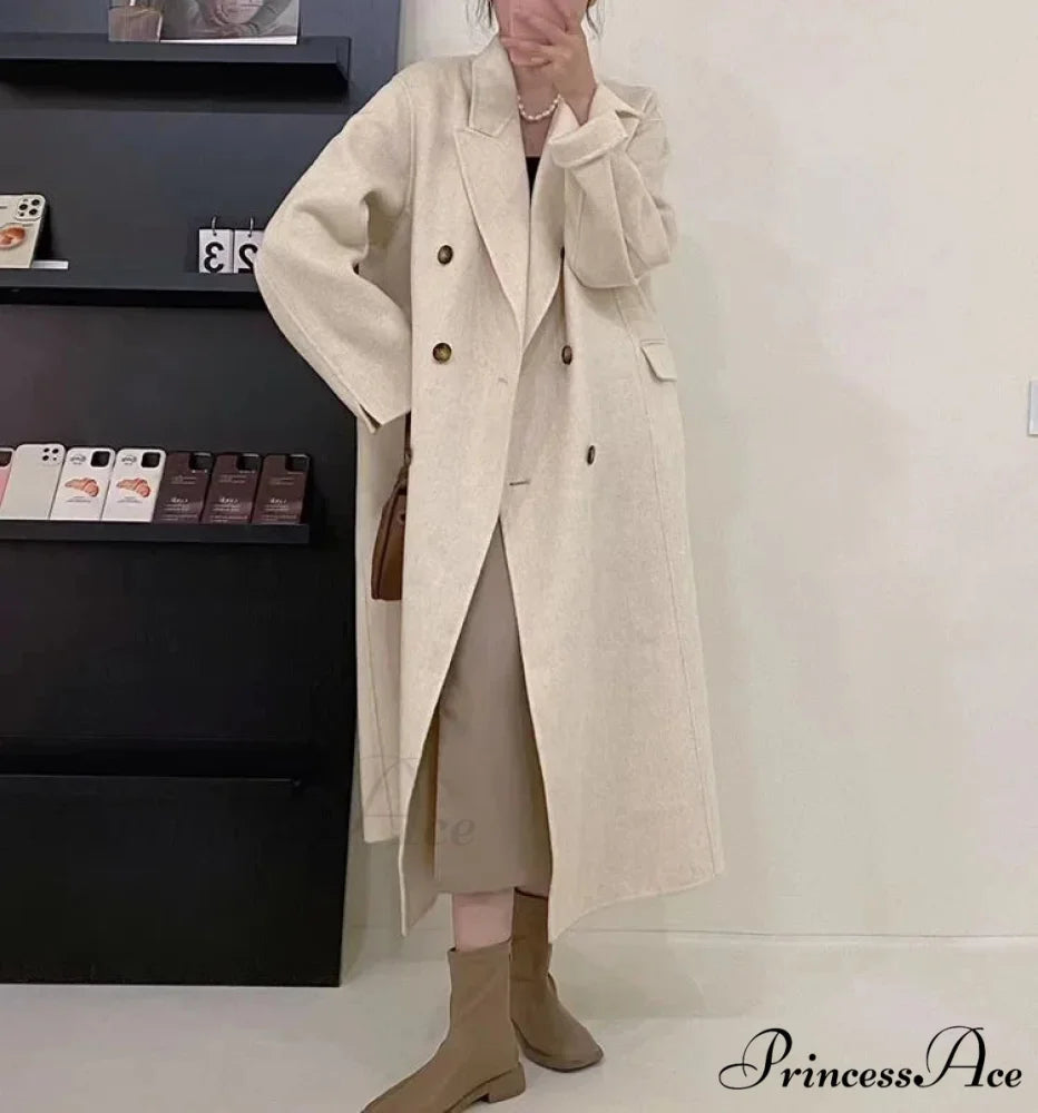 Collar Cashmere Wool Overcoat Beige / S overcoats-241228