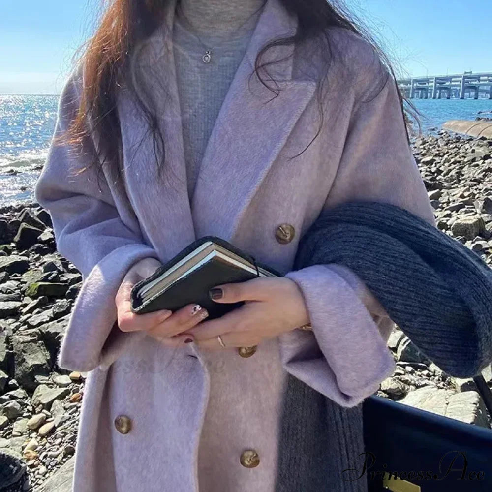 Collar Cashmere Wool Overcoat PURPLE / S overcoats-241228