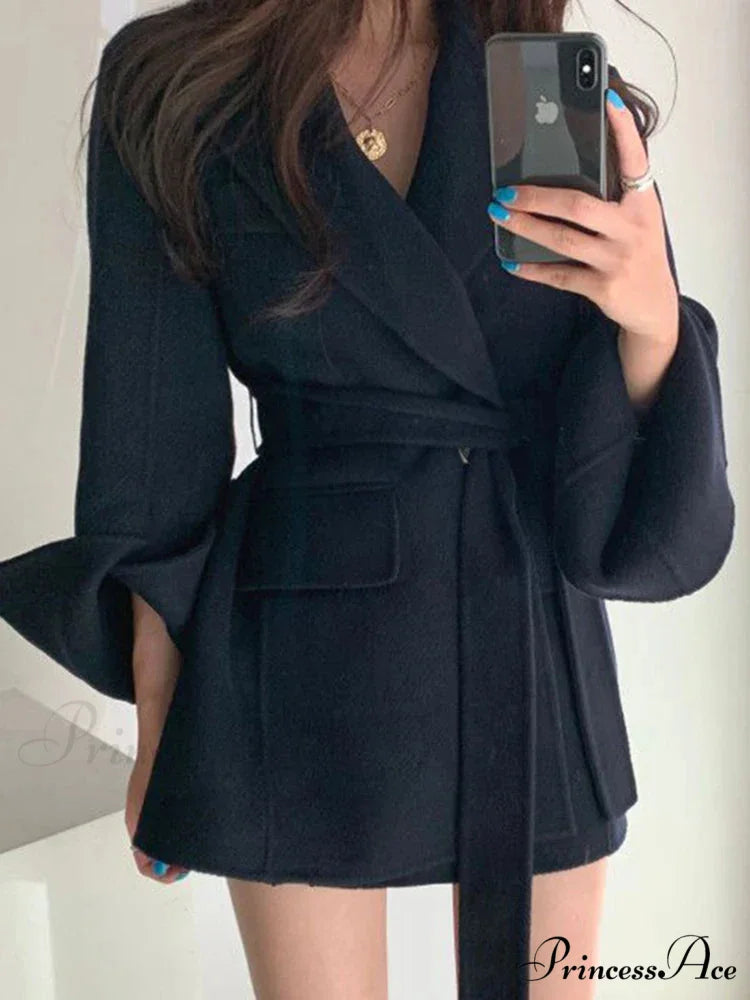 Collar Cinched Joined Pockets Overcoat overcoats-241228