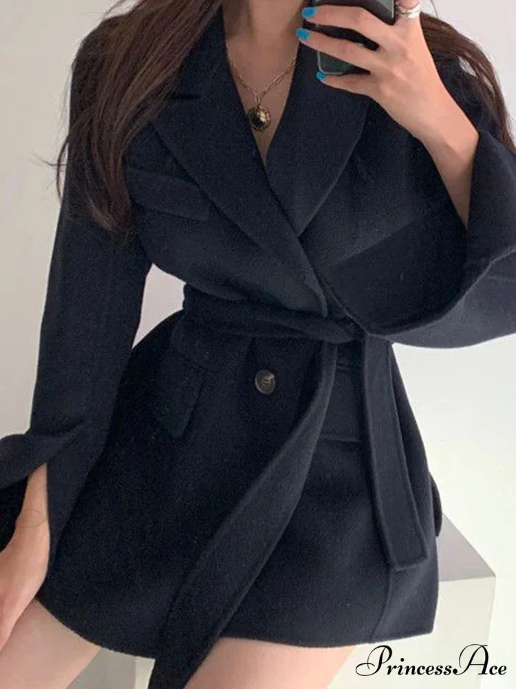 Collar Cinched Joined Pockets Overcoat overcoats-241228