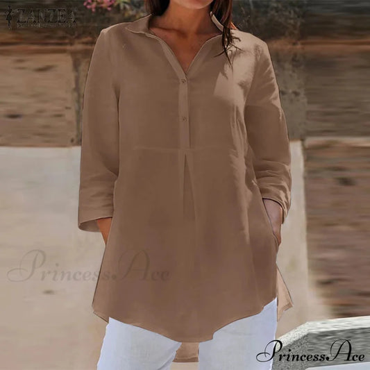 Collar Neck 3/4 Sleeve Informal Baggy Button Blouse blouse-250126