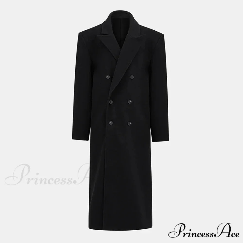 Collar Woolen Dual-Buttoned Shoulder Pad Overcoat Black / S overcoats-241228