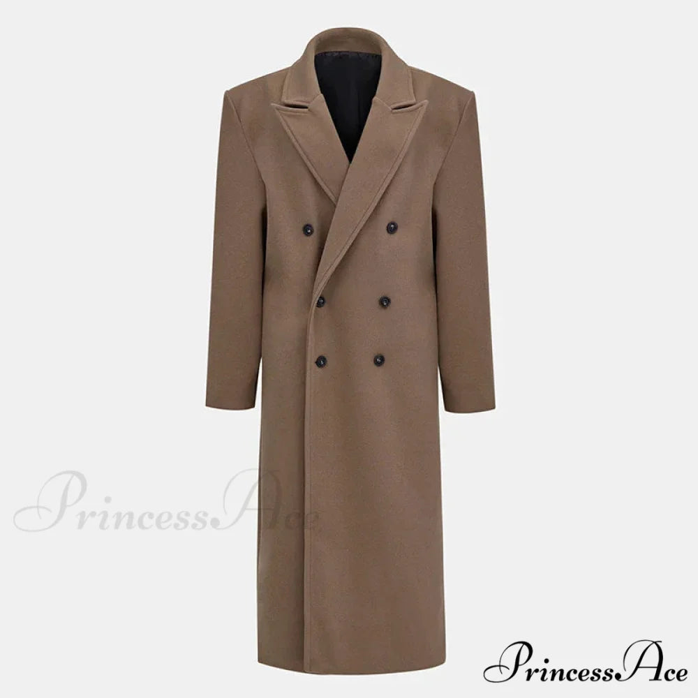 Collar Woolen Dual-Buttoned Shoulder Pad Overcoat Khaki / S overcoats-241228