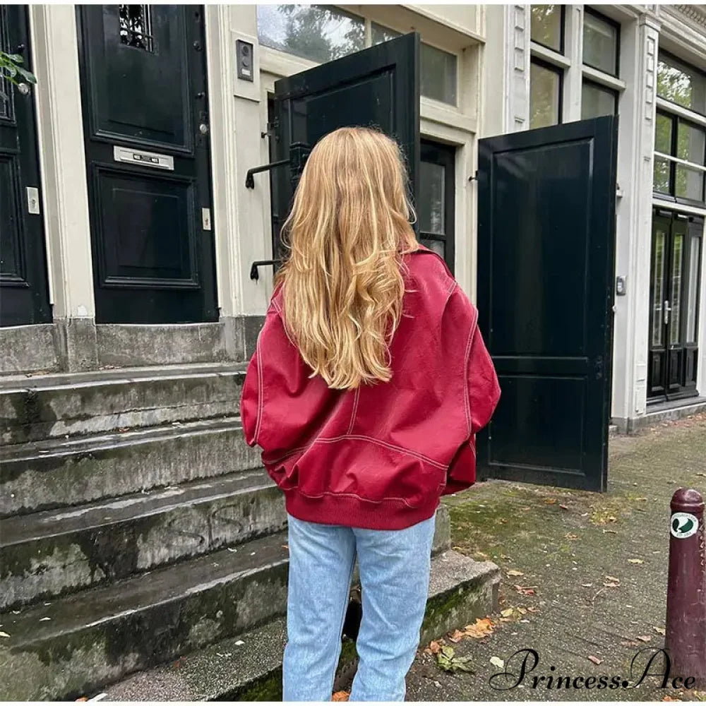 Collar Zipper Stylish Bomber Overshirt Jacket