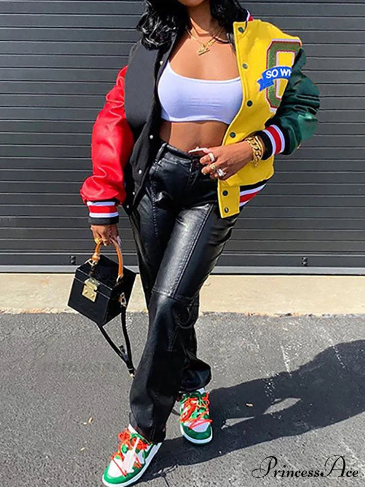 Color Block Argyle Trendy Print Wide Leg Jeans Yellow / M