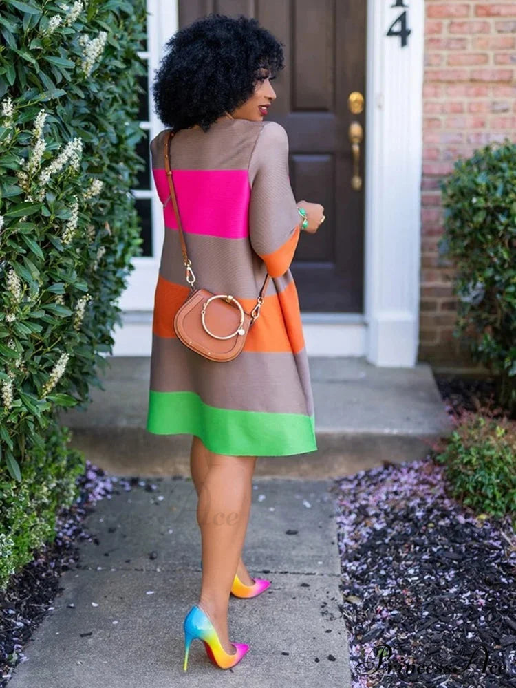 Color Block Graceful Loose Fuzzy Coat