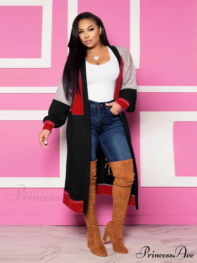 Color Block Graceful Loose Midi Dress Black / M