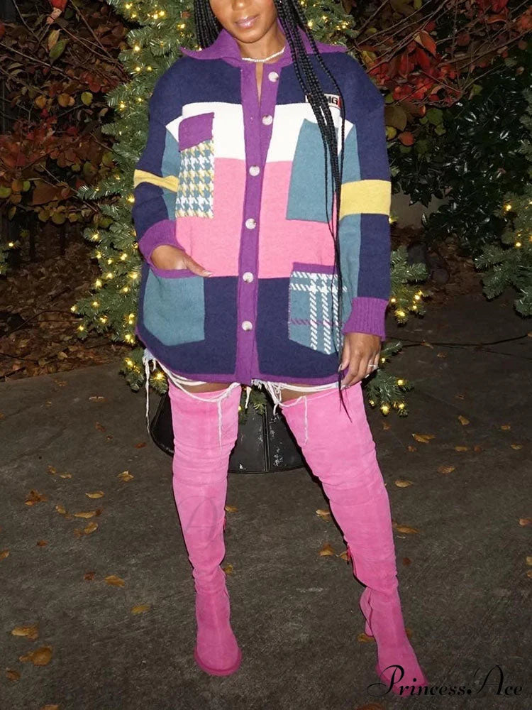 Color Block Graceful Striped Sweater Purple / One Size