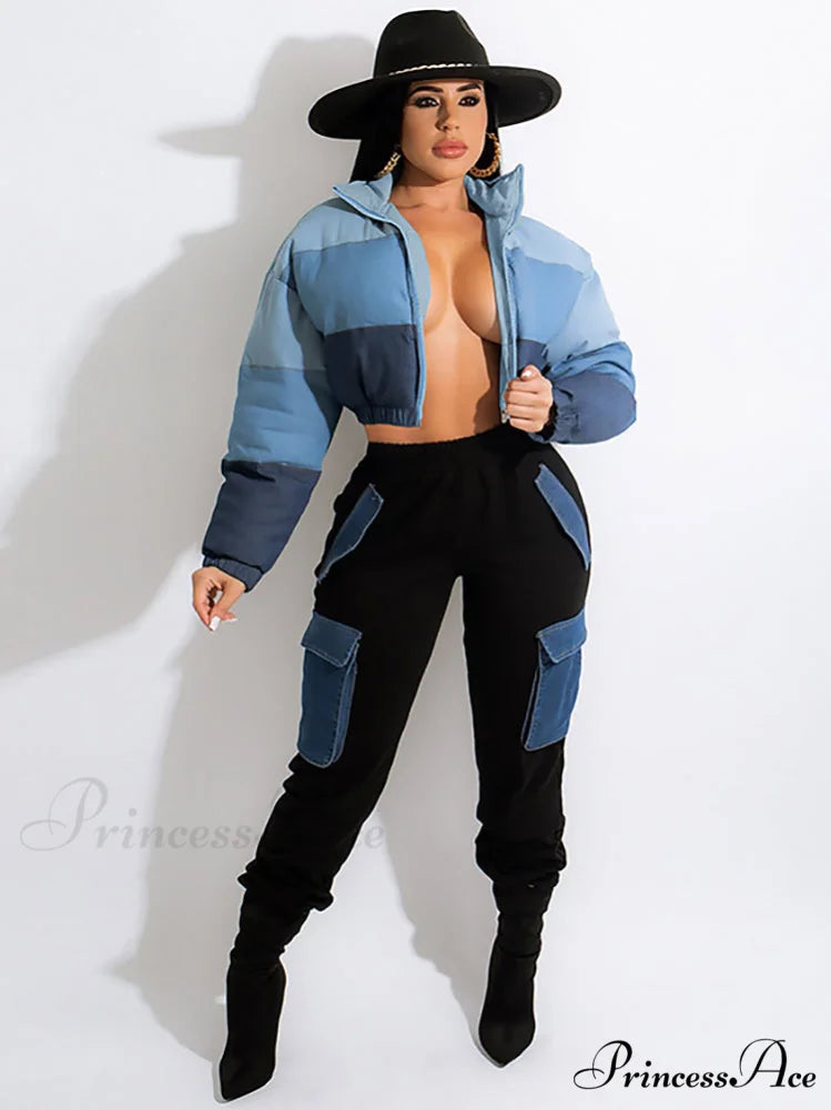 Color Block Graceful Sweater Cardigan Blue / M