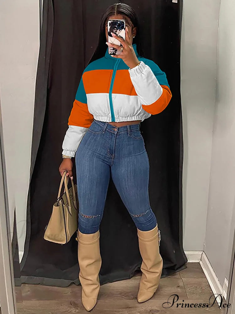 Color Block Graceful Sweater Cardigan Orange / M