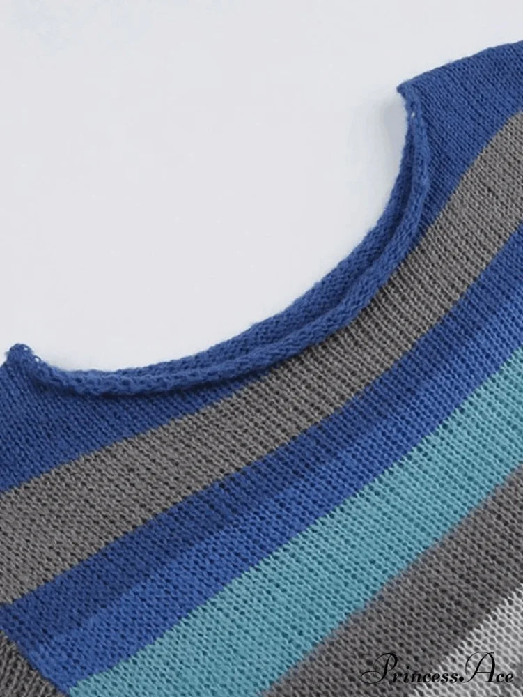 Color Block Striped Trendy Halter Knitted Mini Dress
