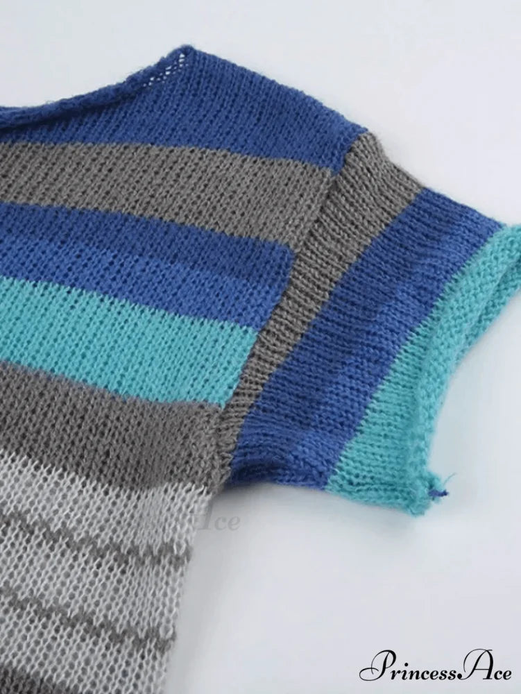 Color Block Striped Trendy Halter Knitted Mini Dress