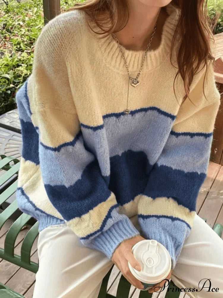 Color Block Striped Trendy Long Sleeve Bolero Cardigan Blue / ONE SIZE