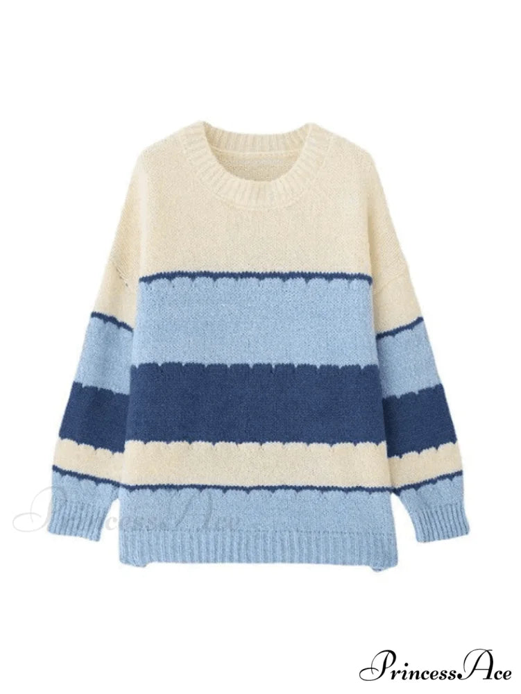 Color Block Striped Trendy Long Sleeve Bolero Cardigan Blue / ONE SIZE