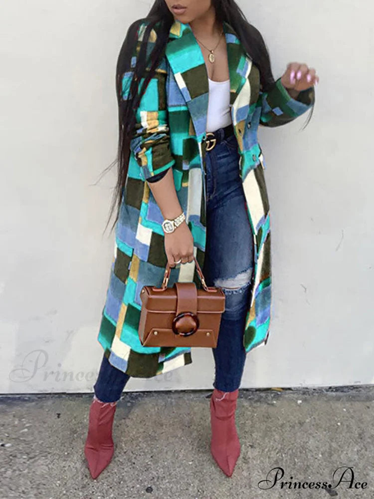 Color Block Zip Trendy Up Shirt Dress Blue / M