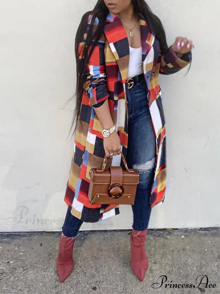 Color Block Zip Trendy Up Shirt Dress Red / M