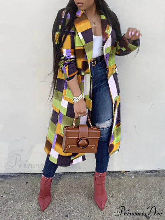 Color Block Zip Trendy Up Shirt Dress Yellow / M