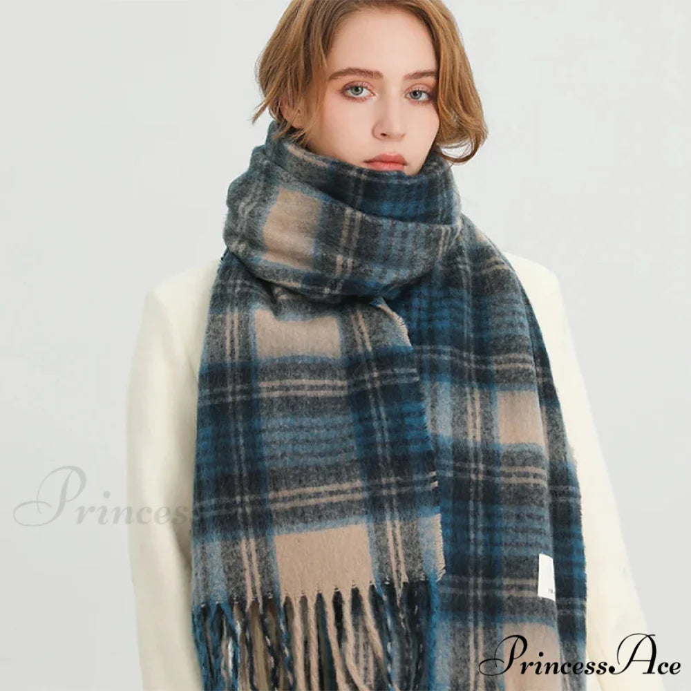 Color Blocked Grid Cashmere Pashmina Wrap Scarf GREEN