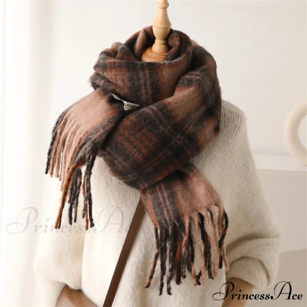 Color Blocked Grid Cashmere Pashmina Wrap Scarf YELLOW-BROWN