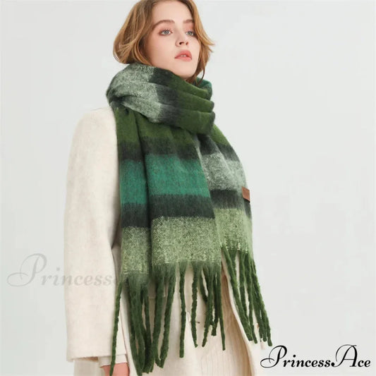 Color Blocked Stripe Cashmere Pashmina Scarf GREEN