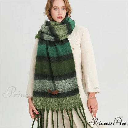 Color Blocked Stripe Cashmere Pashmina Scarf GREEN